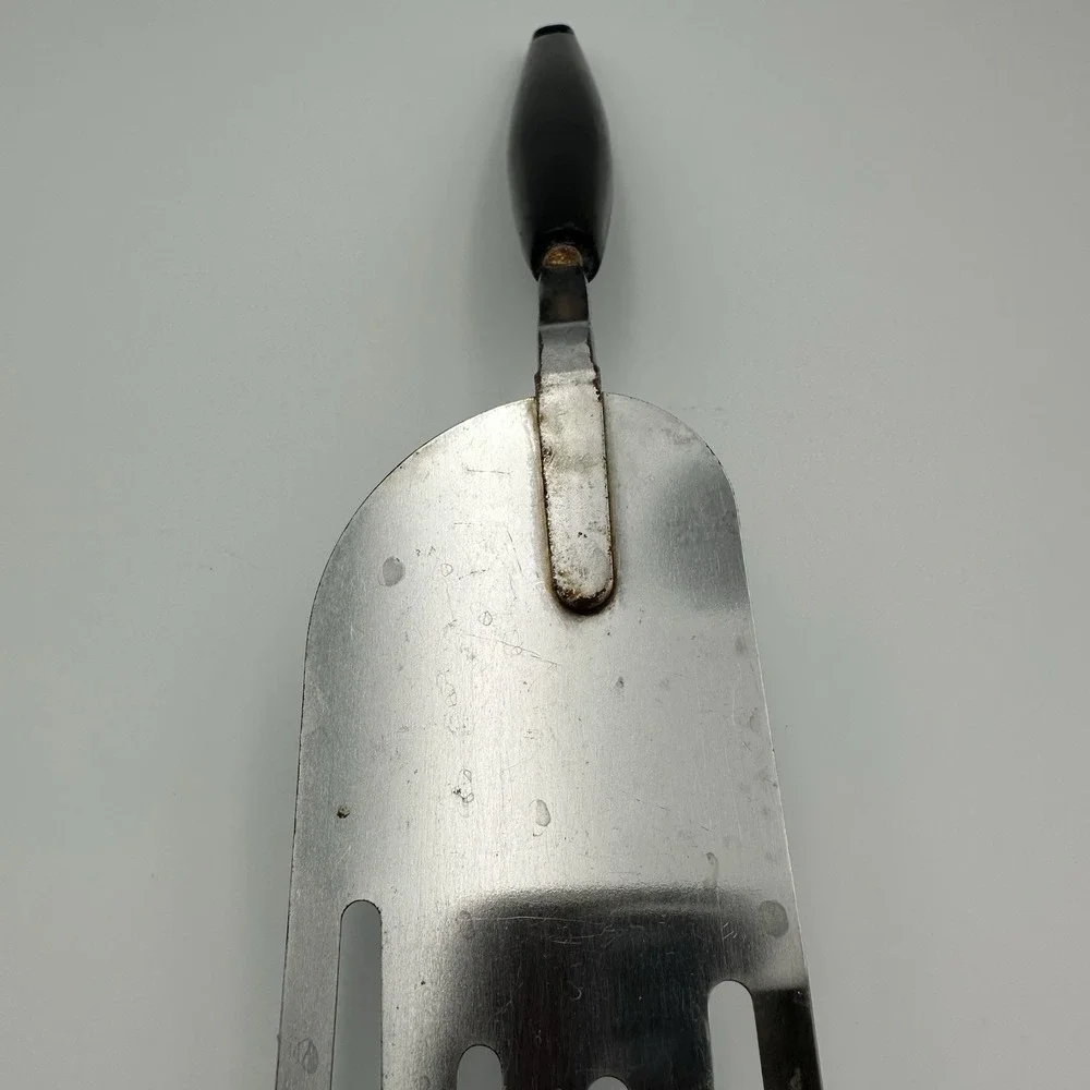 Vtg FOLEY USA Slotted Angled Spatula Chrome Black Plastic Handle Kitchen Utensil
